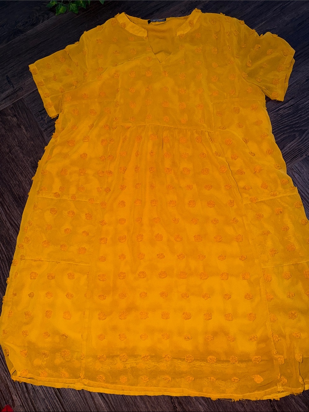 Women’s Casual Yellow Textured Short Sleeve Dress